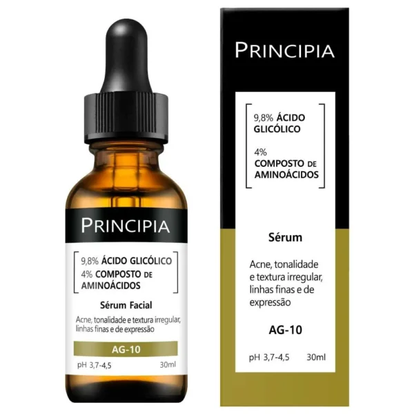Sérum Facial Principia AG-10: Renovador com 9,8% Ácido Glicólico e 4% Composto de Aminoácidos (30ml)