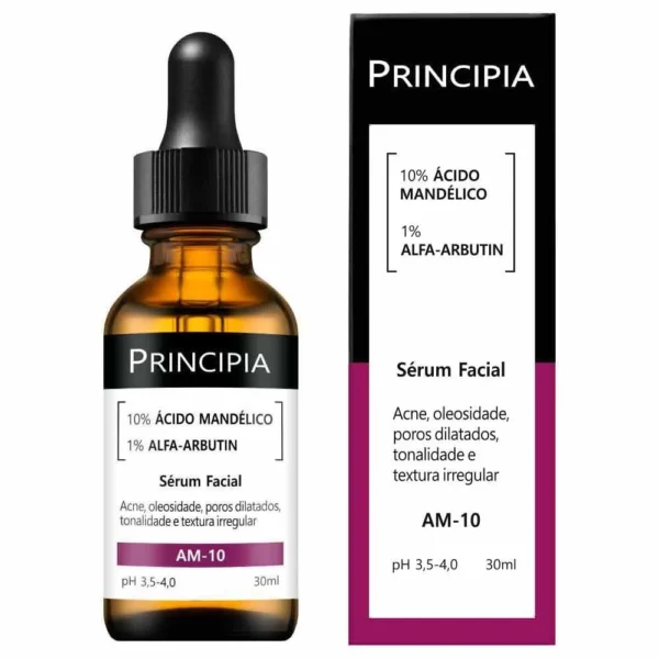 Sérum Facial Principia AM-10: Renovador com 10% Ácido Mandélico e 1% Alfa-Arbutin - Acne, Manchas e Oleosidade (30ml)