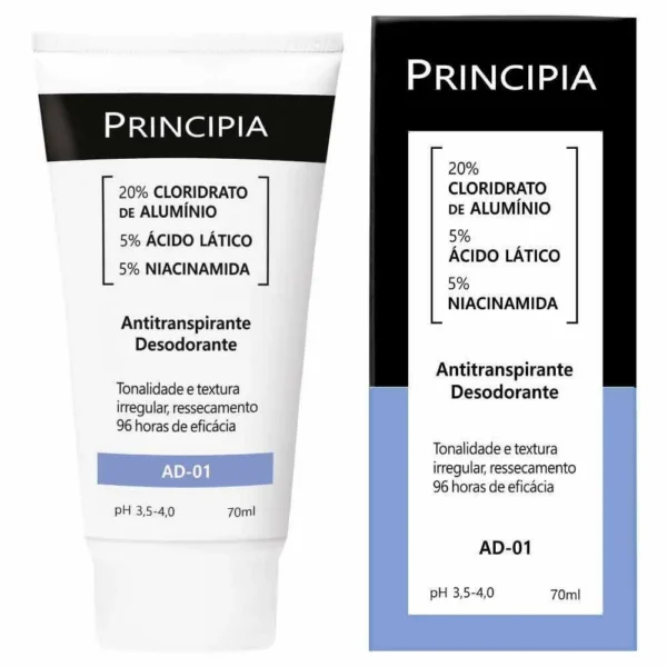 Principia Antitranspirante Desodorante AD-01: 20% Cloridrato de Alumínio, 5% Ácido Lático e 5% Niacinamida (70ml)