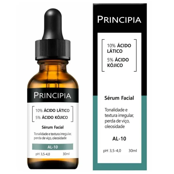 Sérum Facial Principia AL-10: Renovador e Clareador com 10% Ácido Lático e 5% Ácido Kójico (30ml)