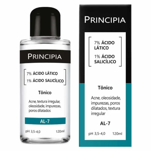 Tônico Renovador Principia AL-7: 7% Ácido Lático e 1% Ácido Salicílico - Controle de Acne, Oleosidade e Poros (120ml)