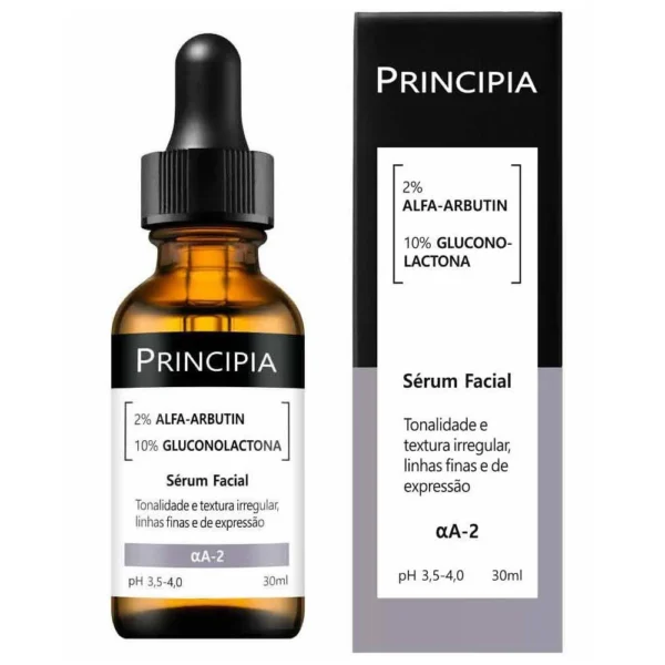 Sérum Facial Principia aA-2: Renovador com 2% Alfa-Arbutin e 10% Gluconolactona - Tonalidade, Manchas e Linhas Finas (30ml)