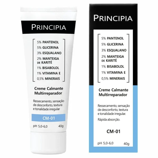 Principia Creme Calmente Multirreparador CM-01 - 5% Pantenol, 5% Glicerina, 3% Esqualano - 40g