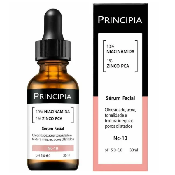 Sérum Facial Principia NC-10: 10% Niacinamida + 1% Zinco PCA - Controle de Oleosidade, Acne e Poros Dilatados (30ml)